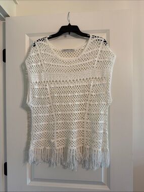 TRINA TURK Crochet Fringe Sleeveless Top - White